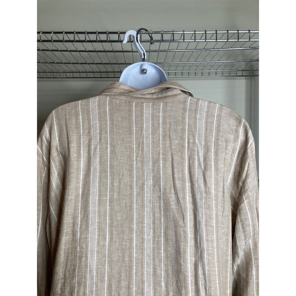 Susan Graver Womens Beige Striped Shirt Sz LP Button Up Neutral Coastal Basics - Picture 10 of 11